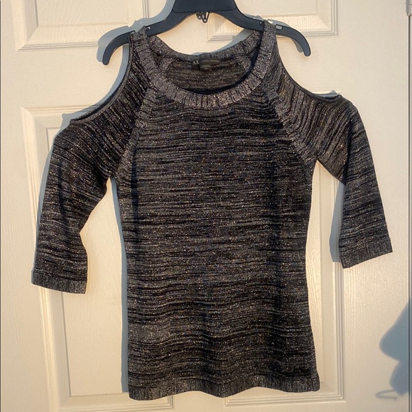 Armani Exchange Black and Silver Off-the-Shoulder Sweater - Picture 1 of 4